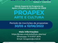 Card informando publicação do edital Proapex Arte e Cultura 2022
